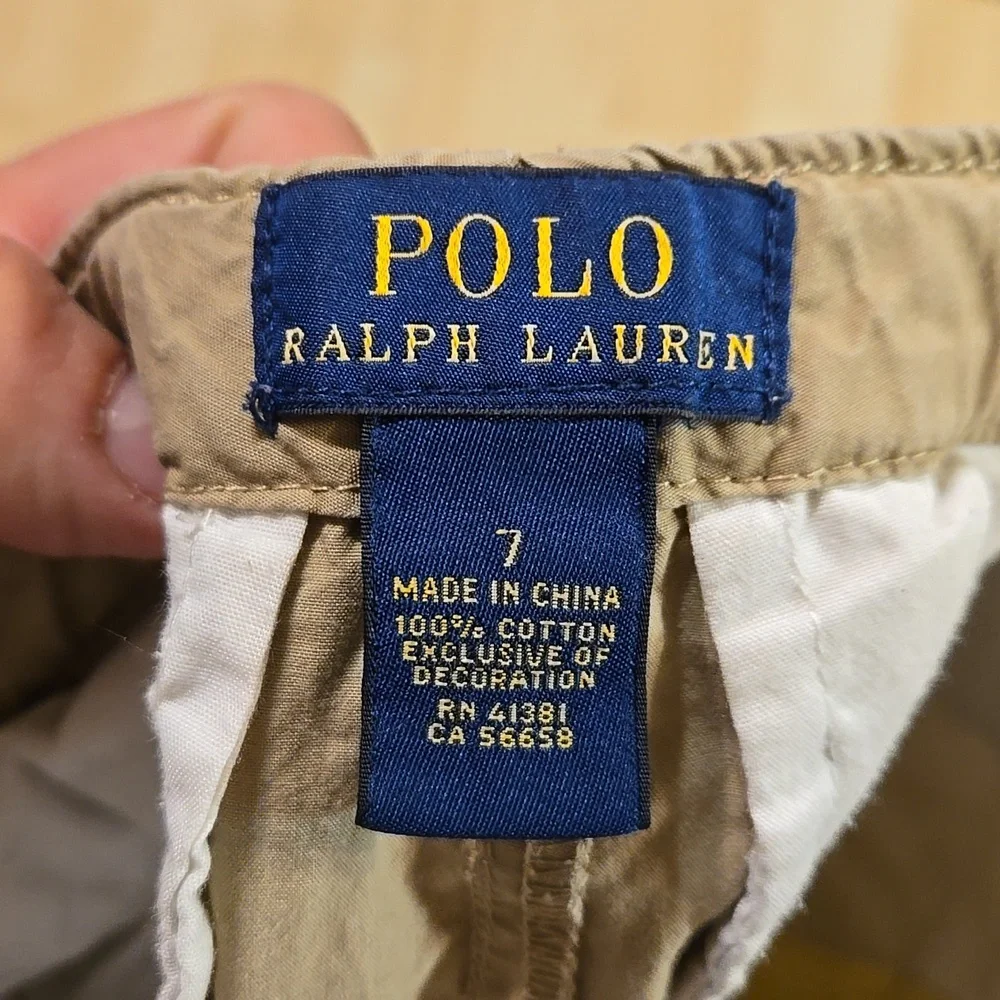 Polo Ralph Lauren Kids Khaki Chino Shorts Polo Logo Adjustable Waist Size 7